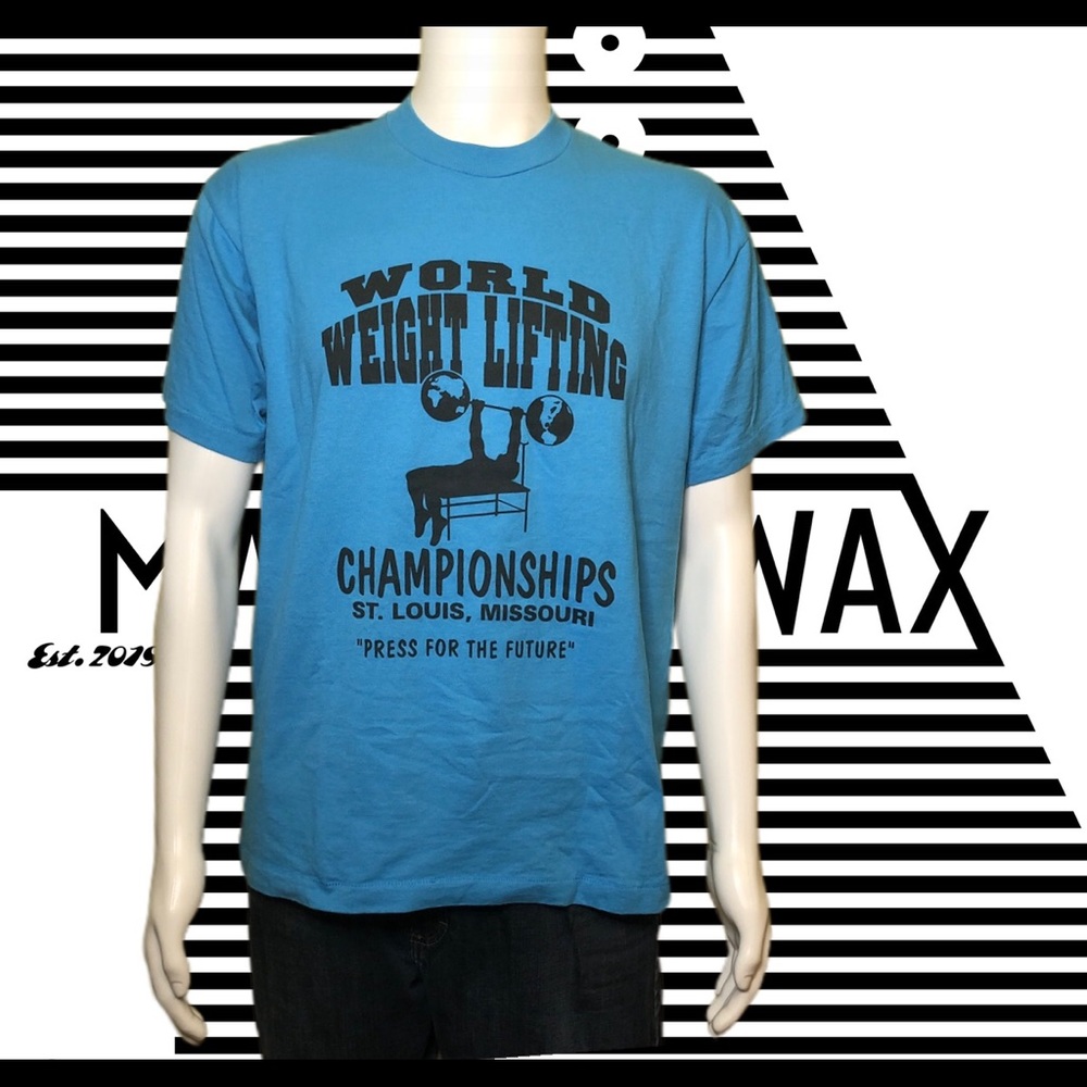 90s Vintage Blue Weightlifting Bench Press Tee
